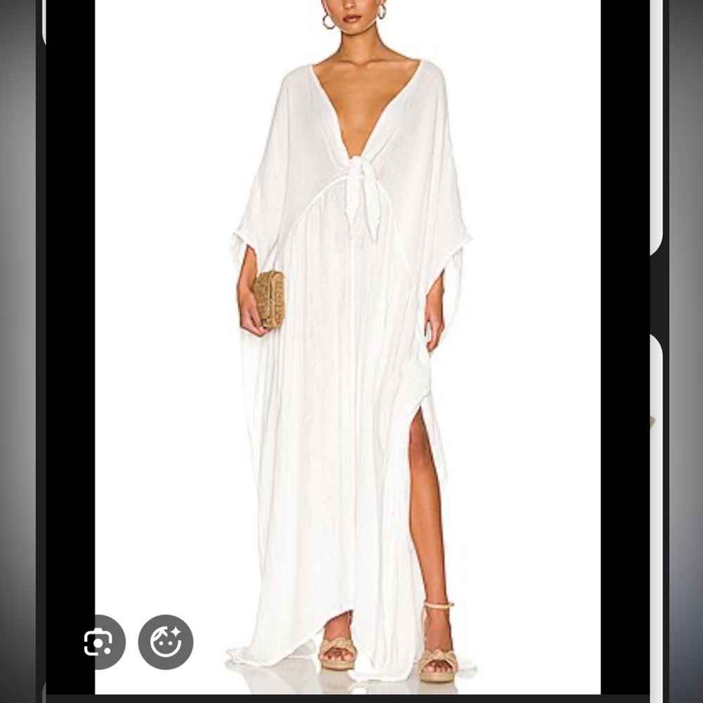 Jens Pirate Booty Sorrento Kaftan dress cover up white gauze maxi cotton tie OS